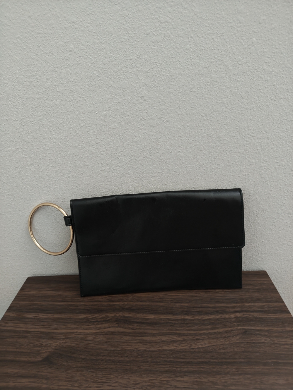 Forever 21 Black Clutch with Gold Ring Handle
